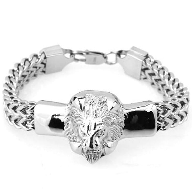 Bracciale In Cuio Intrecciato Con Leone - Nero, Uomo E Donna, Chiusura In Acciaio