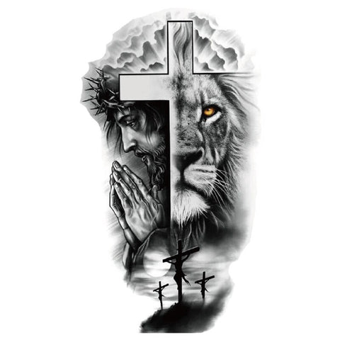 Tatouage Éphémère Tête de Lion Et Jésus Christ