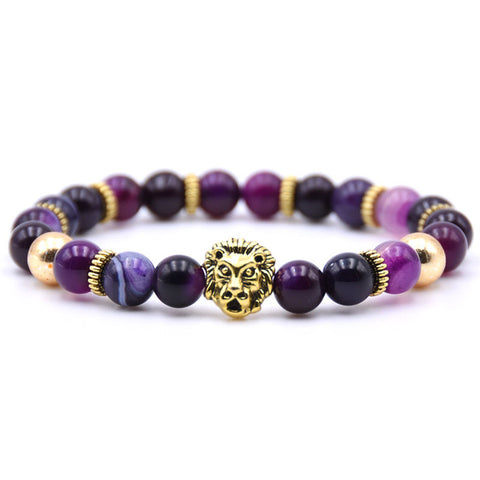 bracelet violet lion pierre de lave